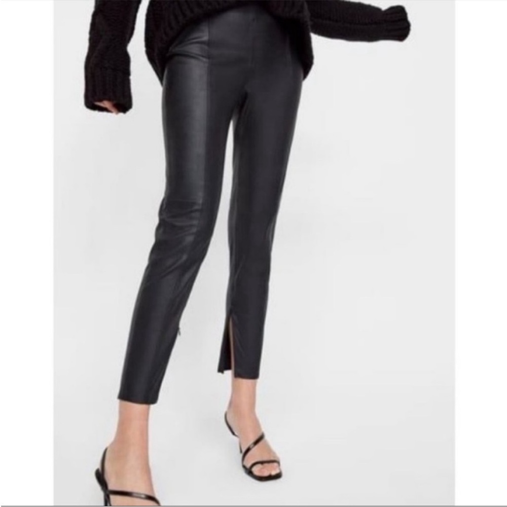 Zara Black vegan leather pants with bottom zippers